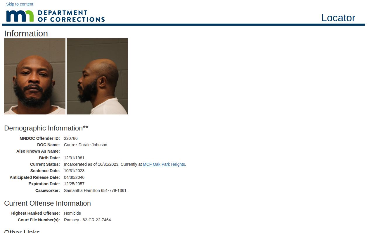 Chippewa County projected release date example with Minnesota DOC anticipated and expiration dates