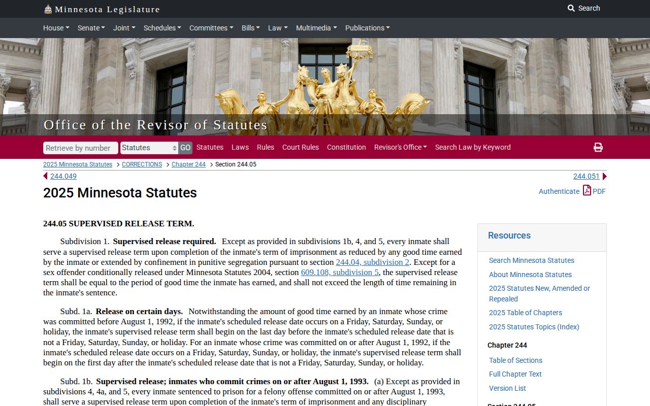 Minnesota supervised release law affecting Chippewa County projected release dates