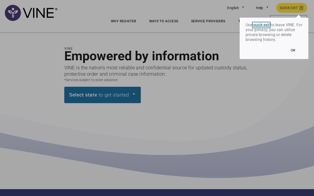 Chippewa County VINELink inmate search and release notification screen